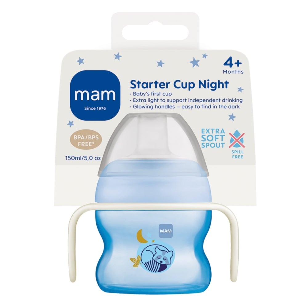 Starter Cup Glow&acirc;in&acirc;the&acirc;Dark Handles 4m+ 150&acirc;&macr;ml in Blue - MAM