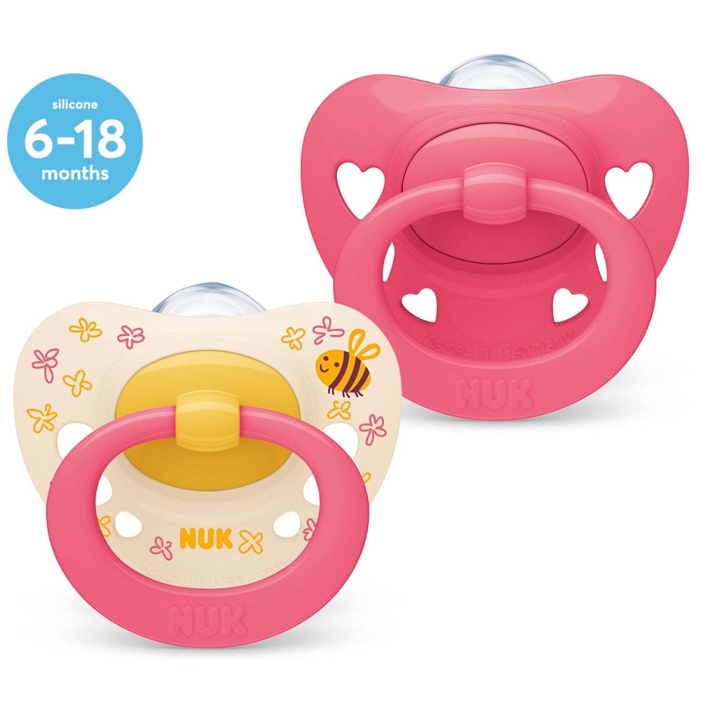 Soother Signature Pink Hearts&Honey Bee 6-18m (2Pk) - NUK