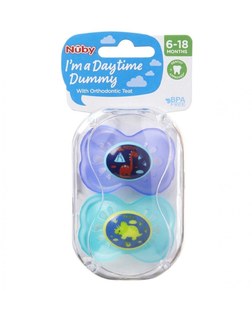 Soother Daytime Dummy Mint&Lavender Dino 6-18m (2Pk) - Nuby