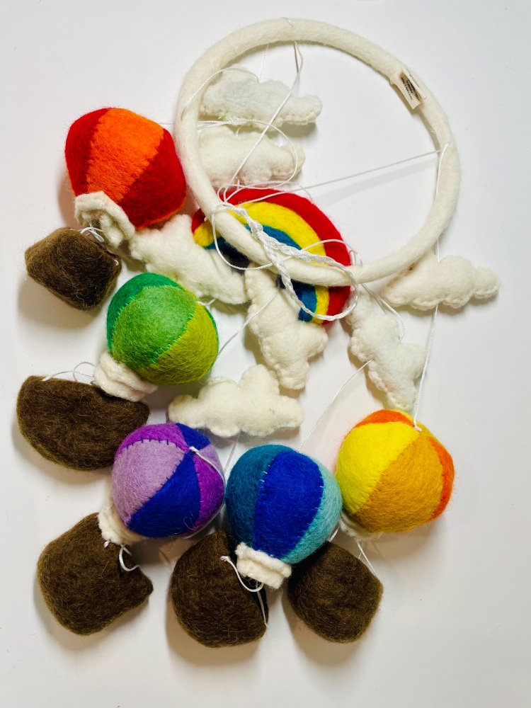 Handmade Wool Felt Rainbow & Hot Air Balloon Mobile