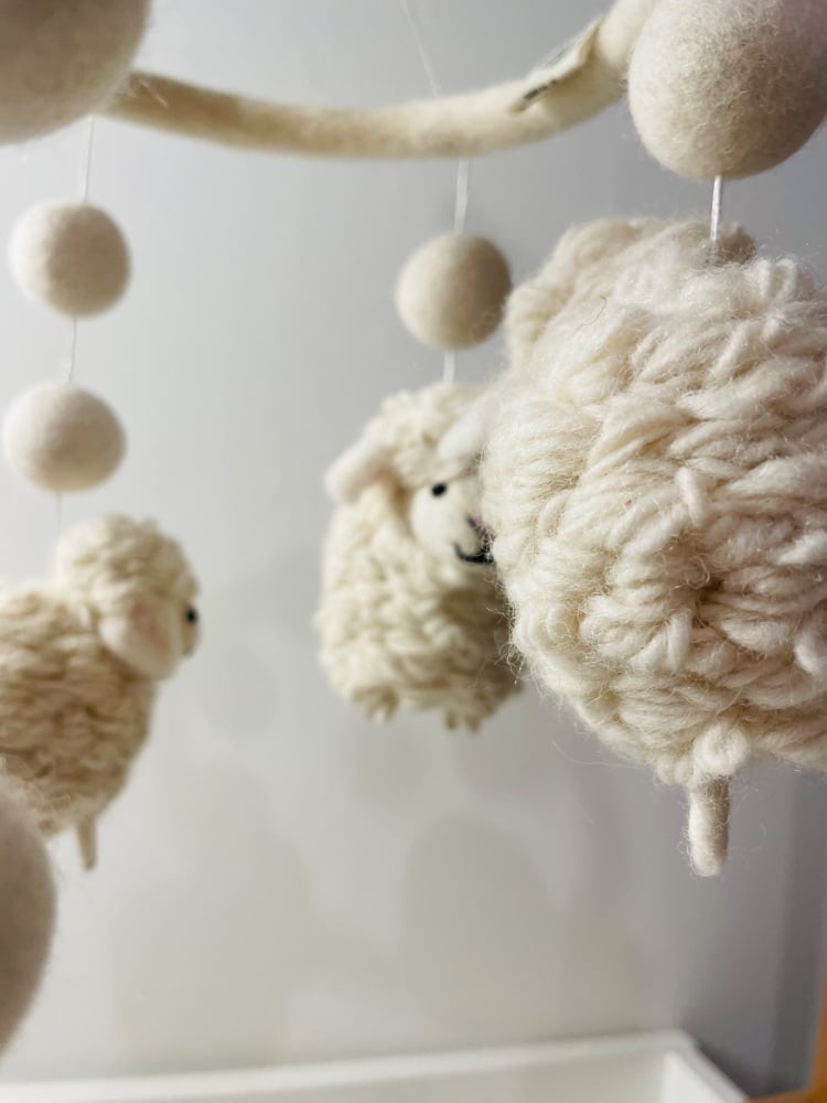 Handmade Wool Felt Furry Sheep Mobile
