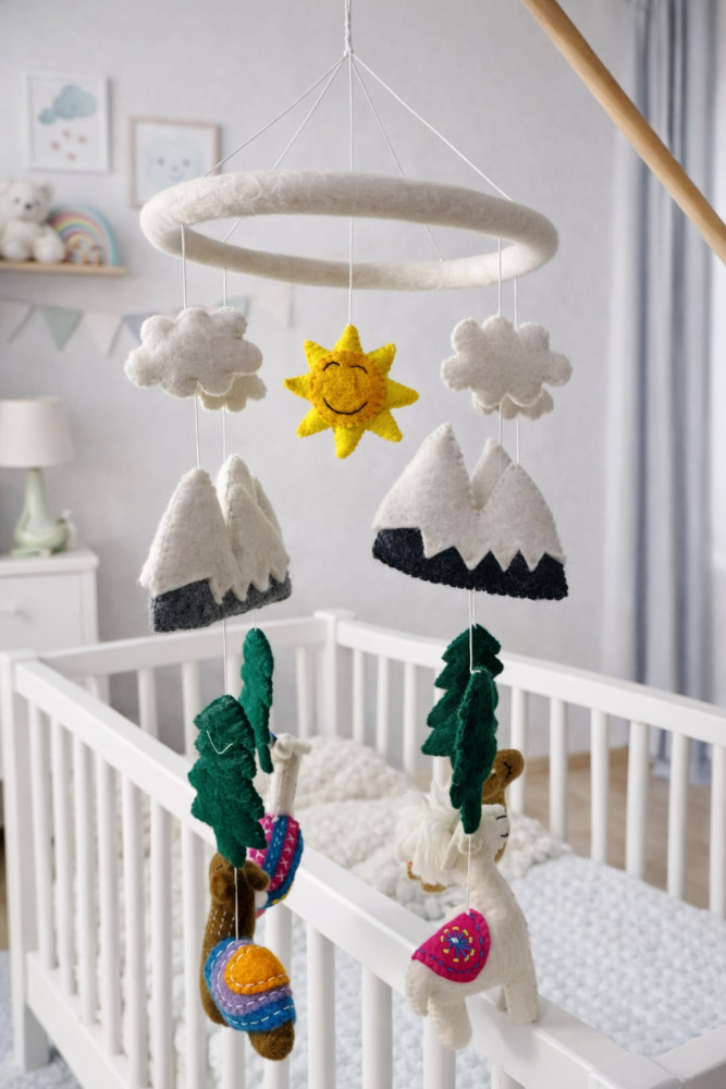 Handmade Wool Felt Llamas in the Andes Mobile