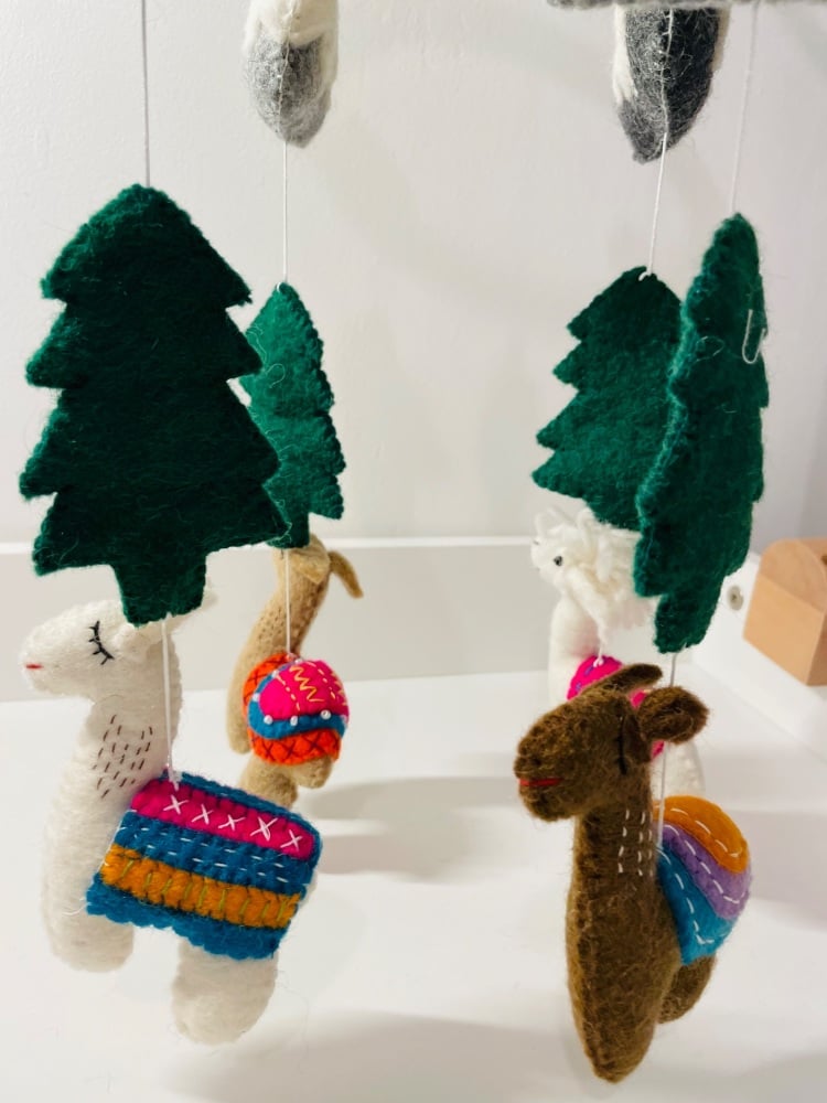 Handmade Wool Felt Llamas in the Andes Mobile