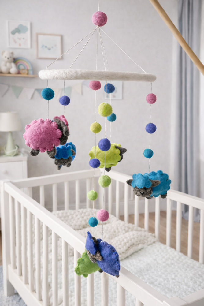 Handmade Wool Felt Sheep Mobile