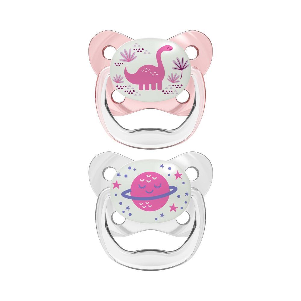 Soother PreVent Glow-in-the-Dark Dino/Planet Girl 6-18m (2Pk) - Dr. Brown&rsquo;s