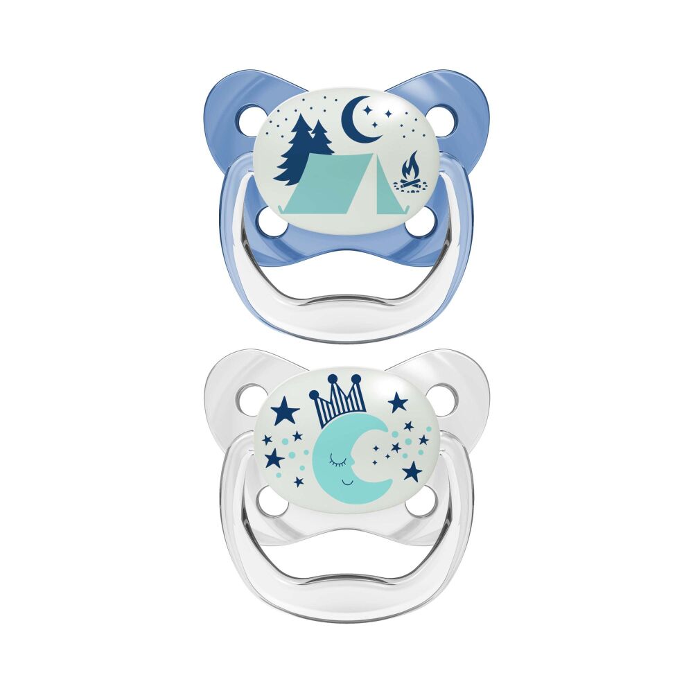 Soother PreVent Glow-in-the-Dark Camp/Moon Blue 6-18 m (2Pk) - Dr. Brown&rsquo;s