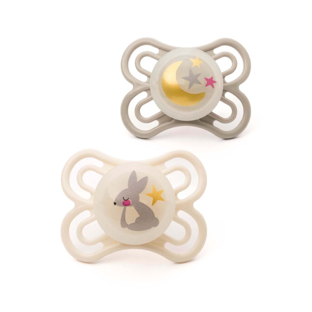 Soother Perfect Night (0-6m 2Pk) Unisex Grey Moon/Cream Bunny - MAM