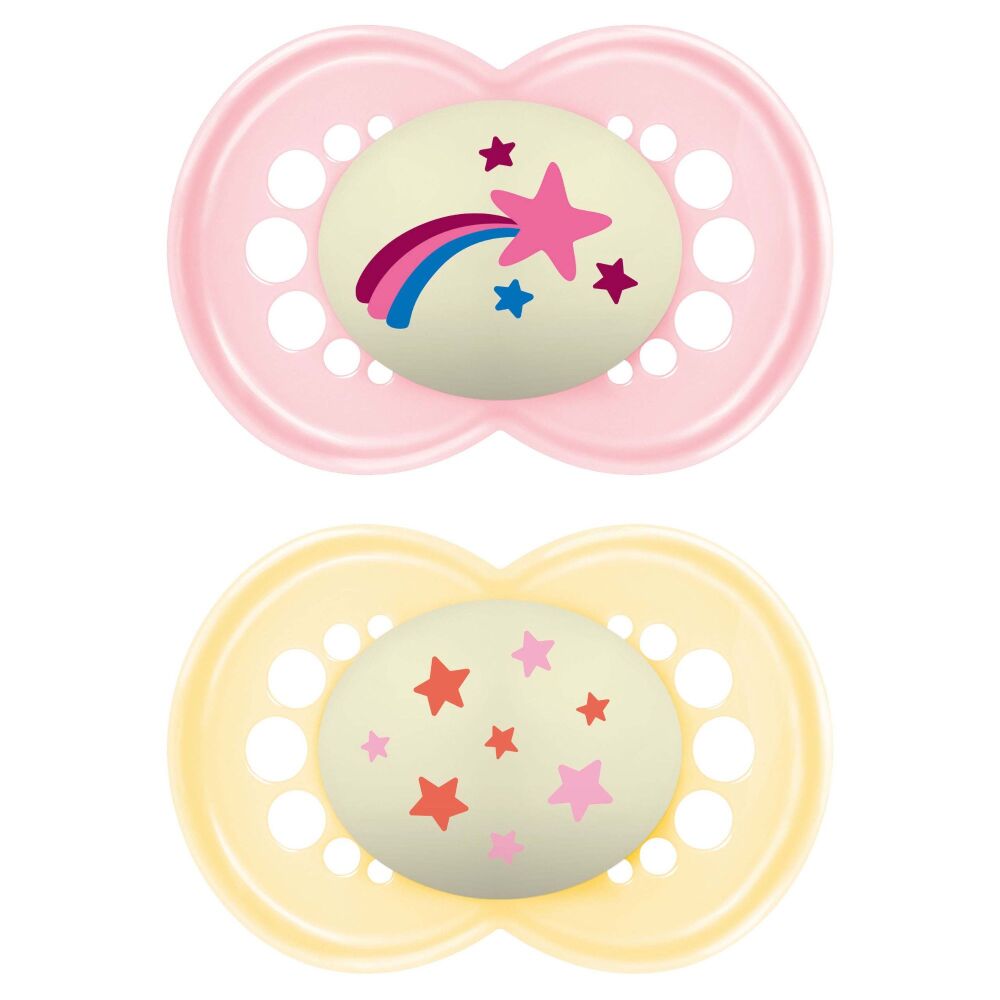 Soother Original Night Astro (18-36 m 2Pk) Pink/Yellow Stars - MAM