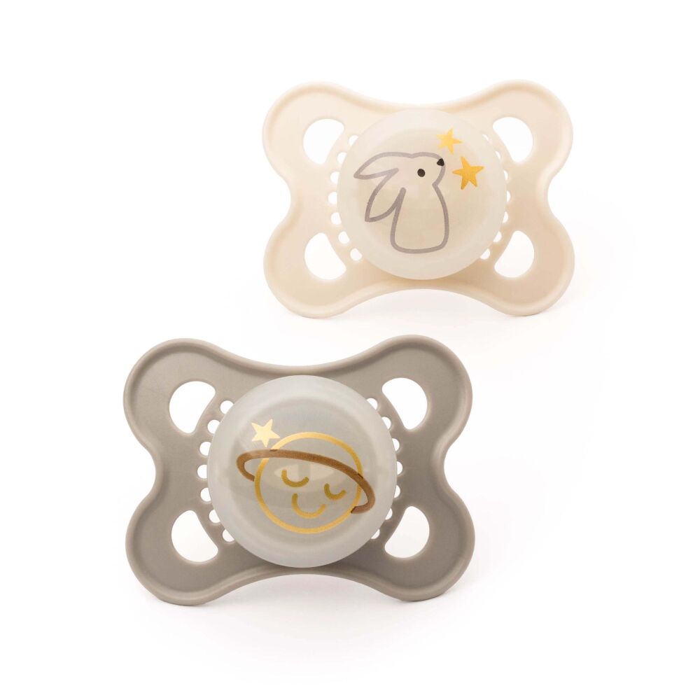 Soother Original Night (0-6 m 2Pk) Unisex Cream Bunny/Grey Planet- MAM