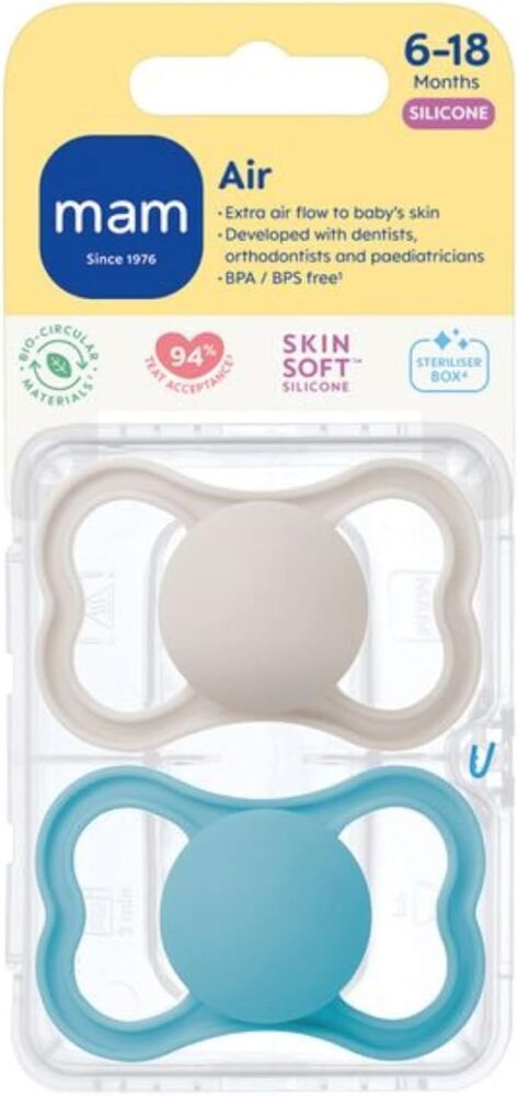 Soother Air (6-18 m 2Pk) Grey/Blue - MAM