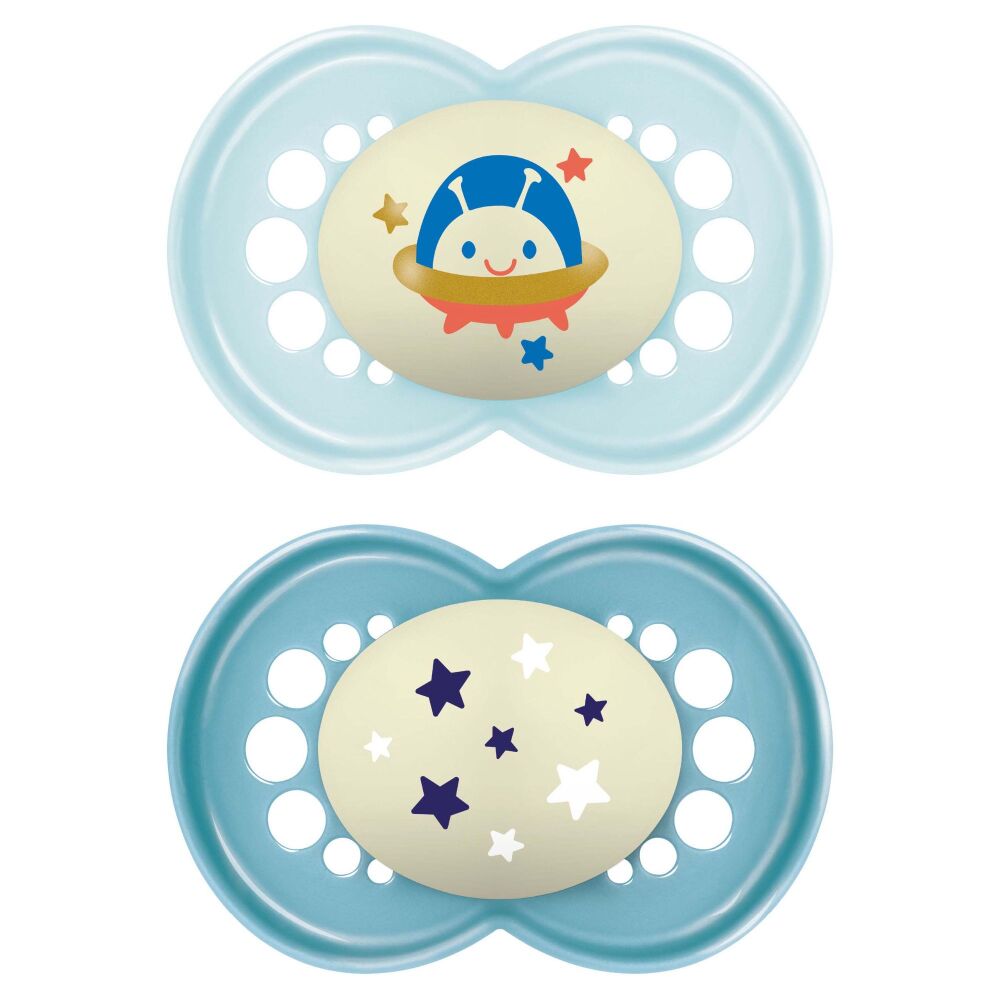 Soother Original Night Astro (18-36 m 2Pk) Blue Alien/Stars - MAM