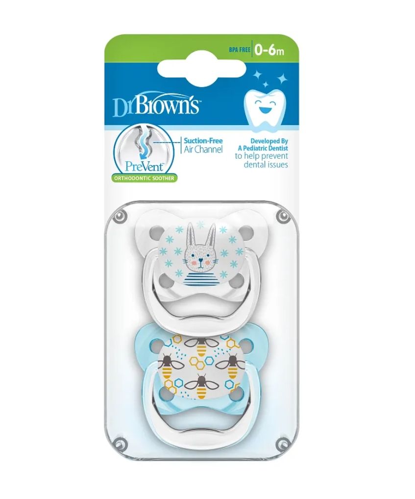 Soother PreVent White Bunny/Blue Bees 0-6 m (2Pk) - Dr. Brown&rsquo;s