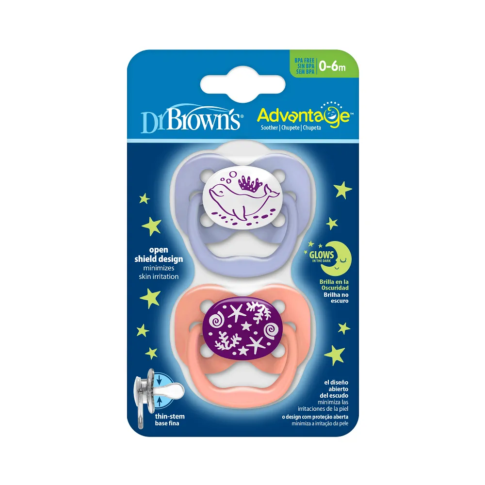 Soother Advantage Glow-in-the-Dark Coral/Ocean 0-6 m (2Pk) - Dr. Brown&rsquo;s