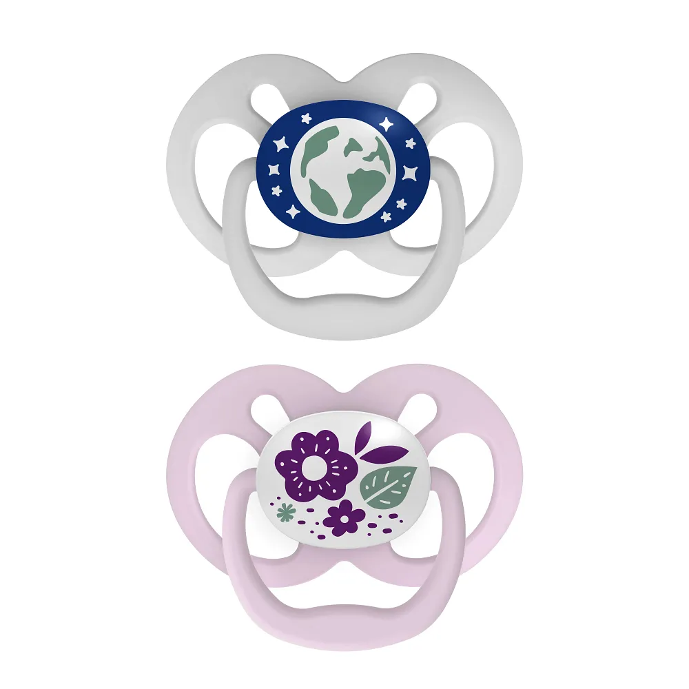 Soother Advantage Glow-in-the-Dark Grey Map/Pink Flowers 6-18m (2Pk) - Dr. Brown&rsquo;s