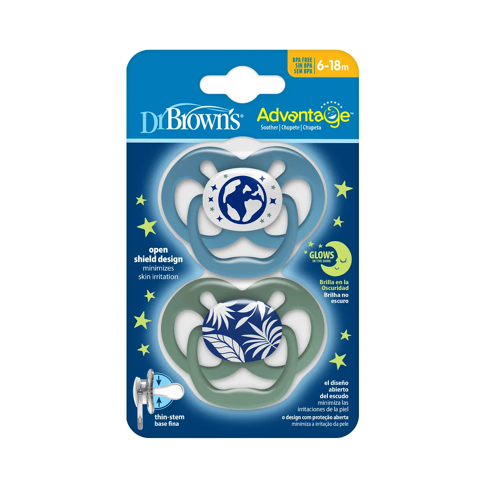 Soother Advantage Glow-in-the-Dark Blue Map/Green Nature 6-18m (2Pk) - Dr. Brown&rsquo;s