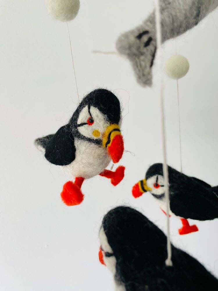 Handmade Wool Felt Puffin Mobile