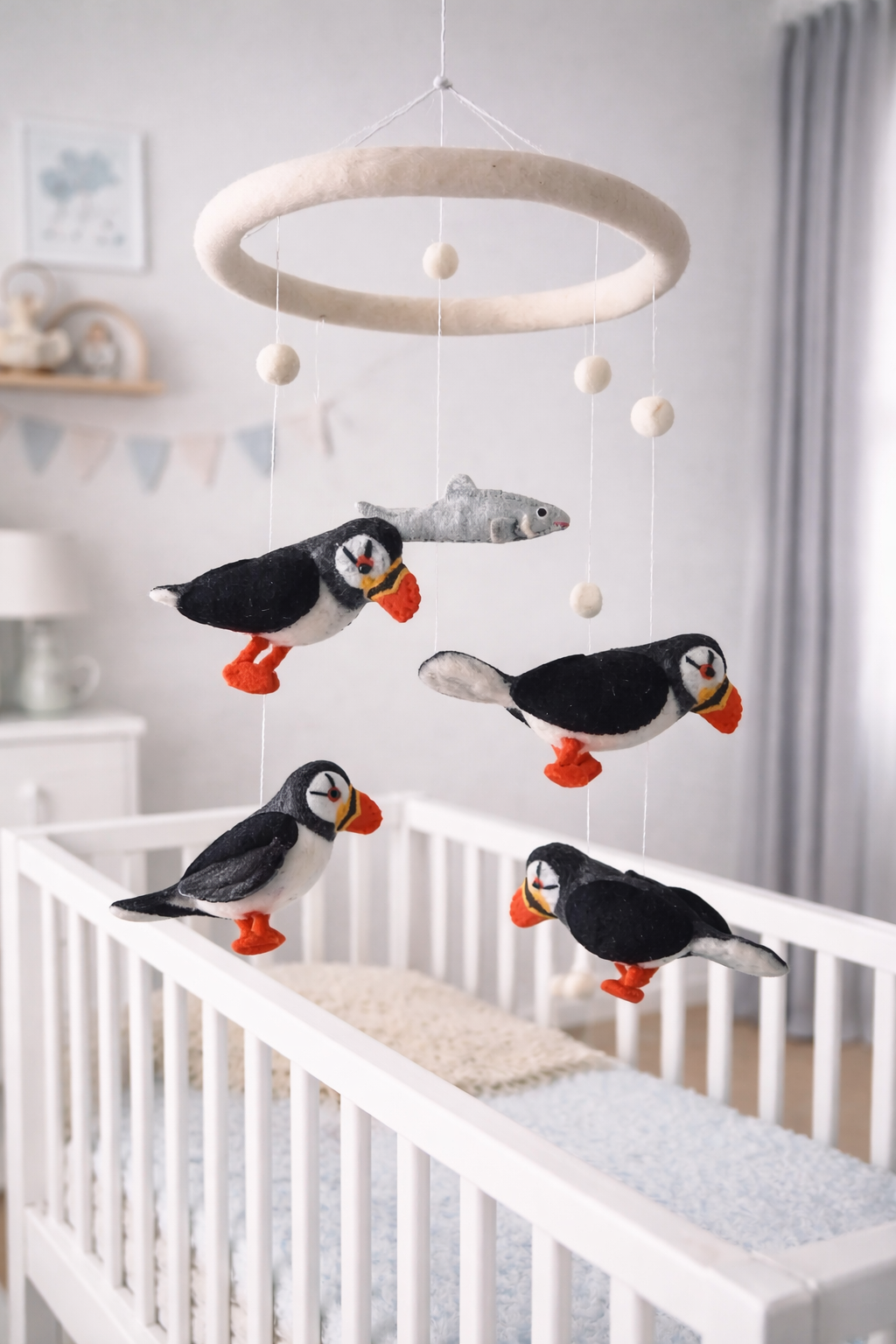 Handmade Wool Felt Puffin Mobile