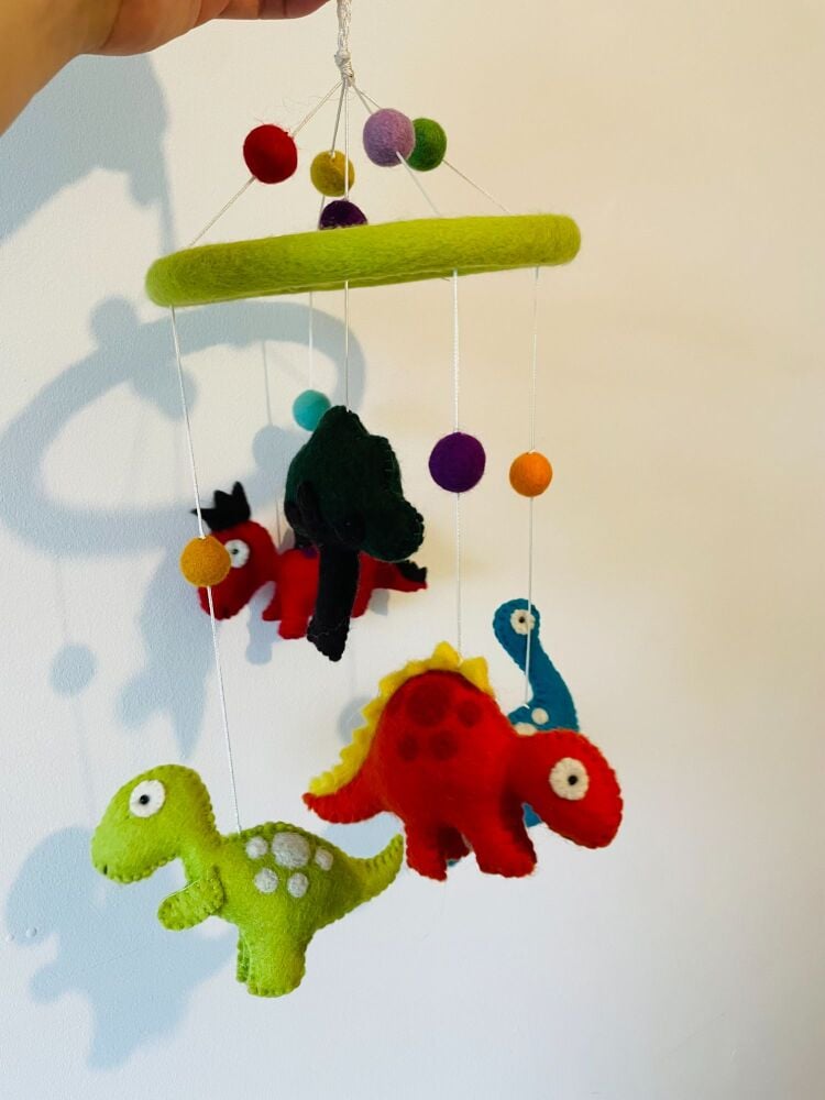 Handmade Wool Felt Dinosaur Mobile - Green