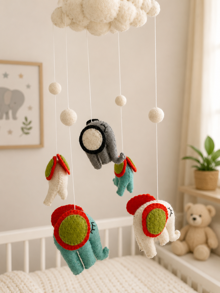 Handmade Wool Felt Elephant Mobile