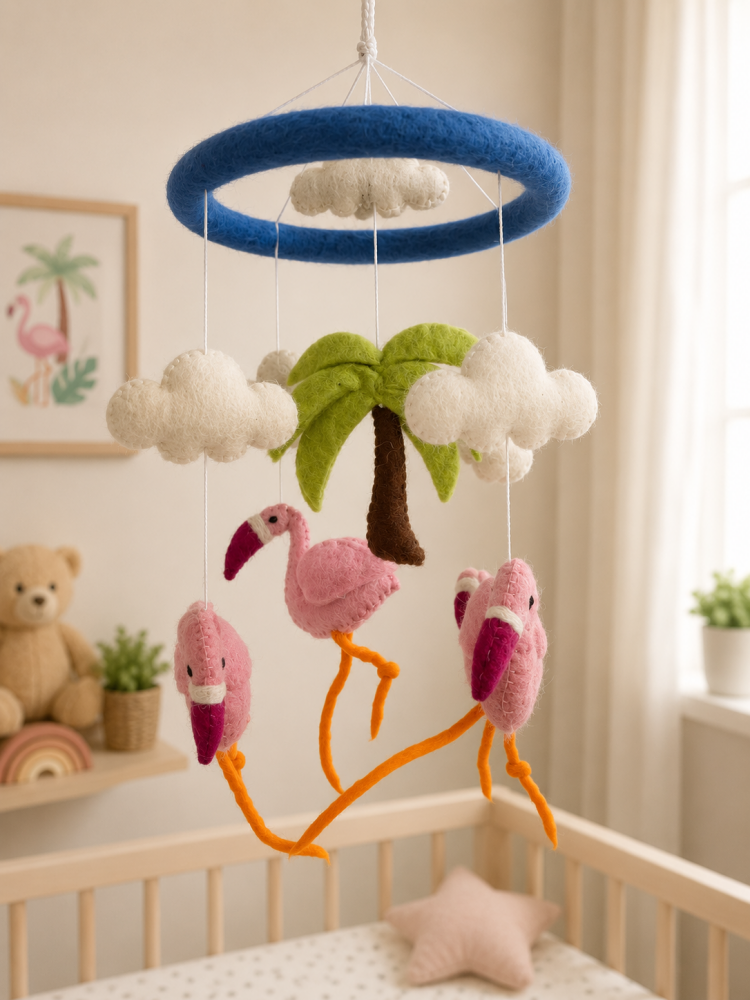 Handmade Wool Felt Flamingo Mobile