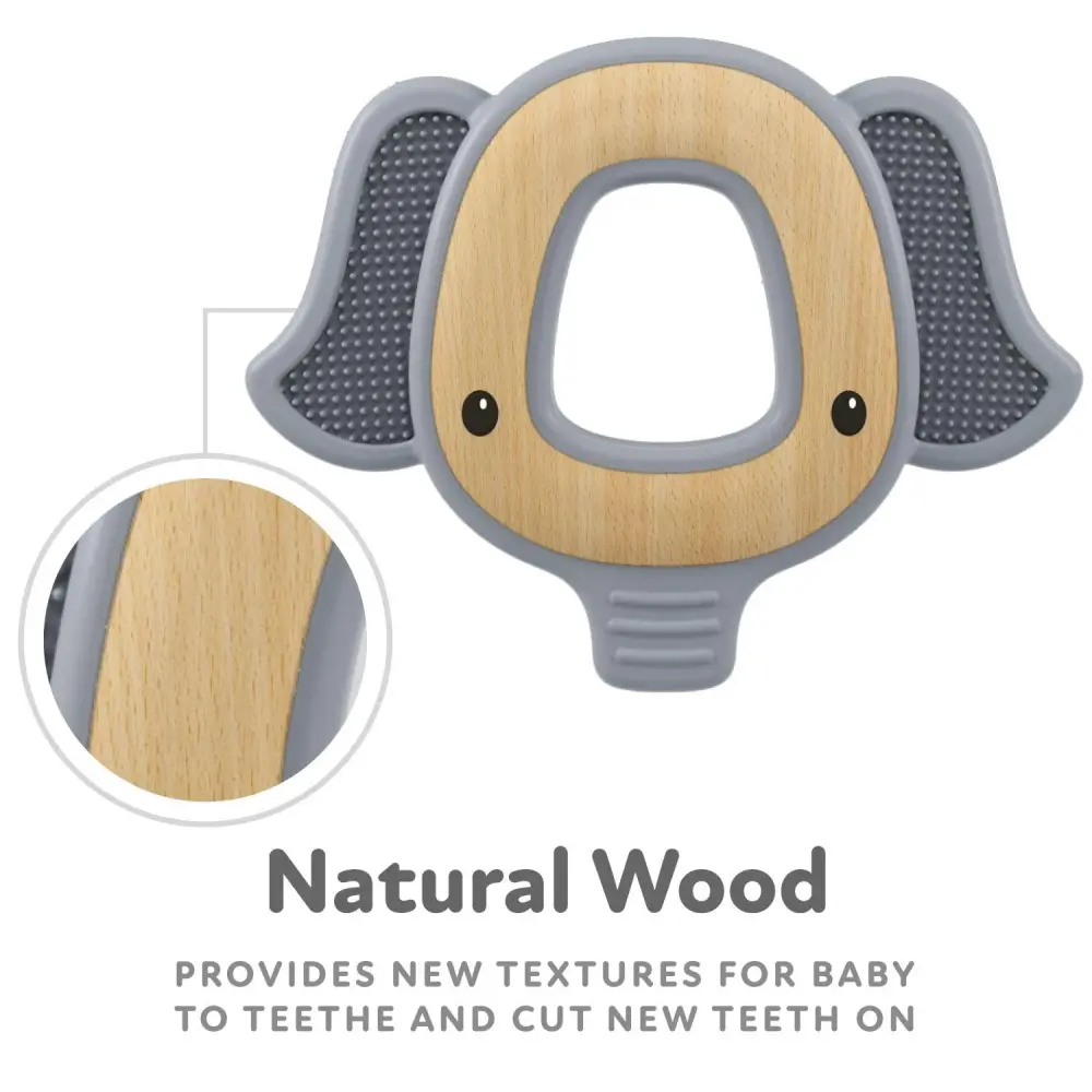 Teether Elephant Natural Wood/Silicone 3m+&acirc;&macr; - Nuby