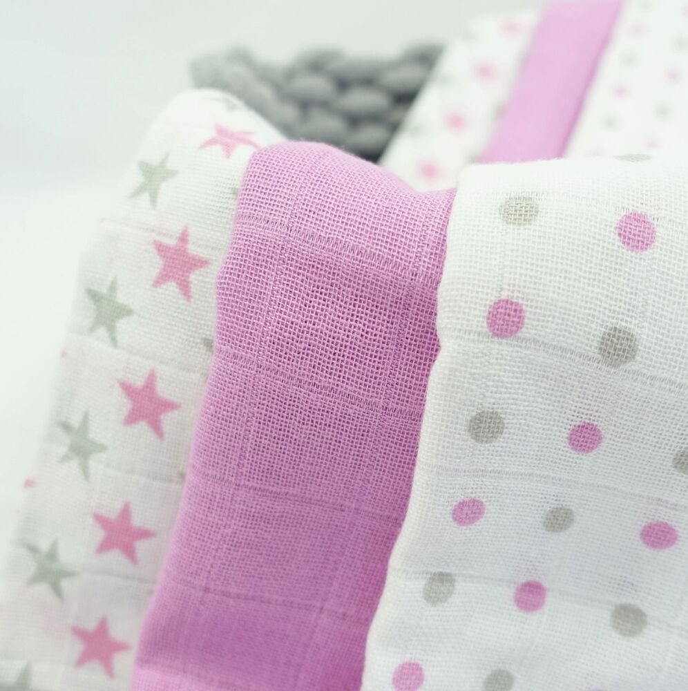 Cotton Muslin Squares Violet Star Combo 6pcs - Muslinz