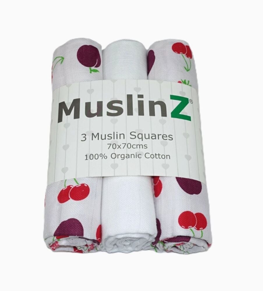 Organic Cotton Muslin Squares Fruit Print 3pcs - Muslinz