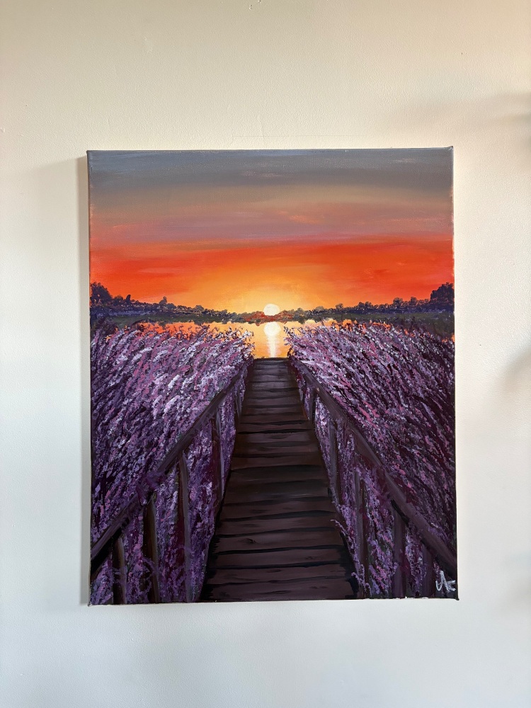 Lavender by the lake - original by Amy Cadwallader 22 x 18 inch canvas