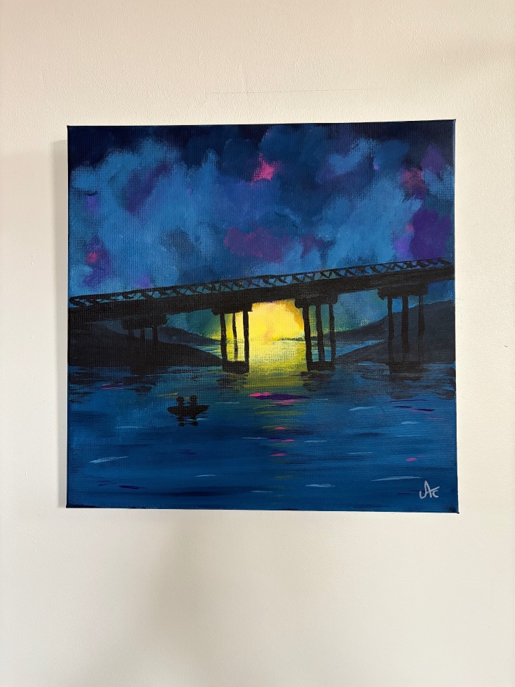 Bridge at night - original by Amy Cadwallader 14 x 14 inch canvas