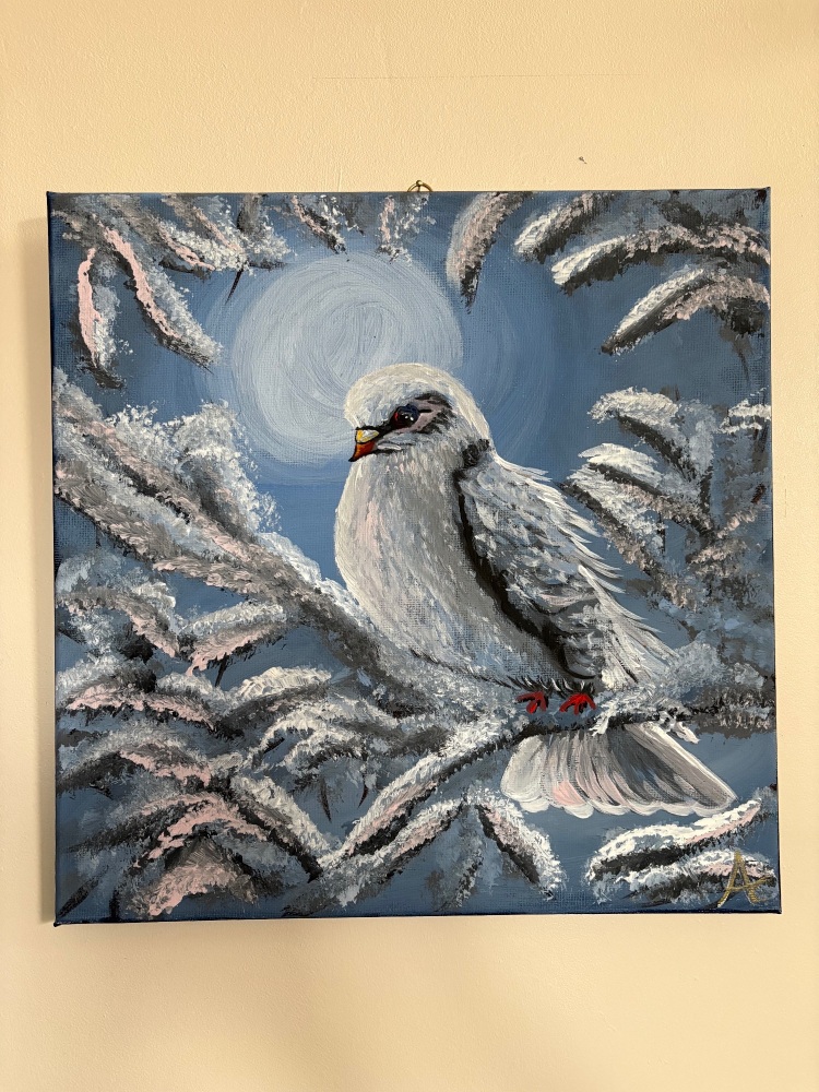 Winter bird 14 x 14 inch canvas