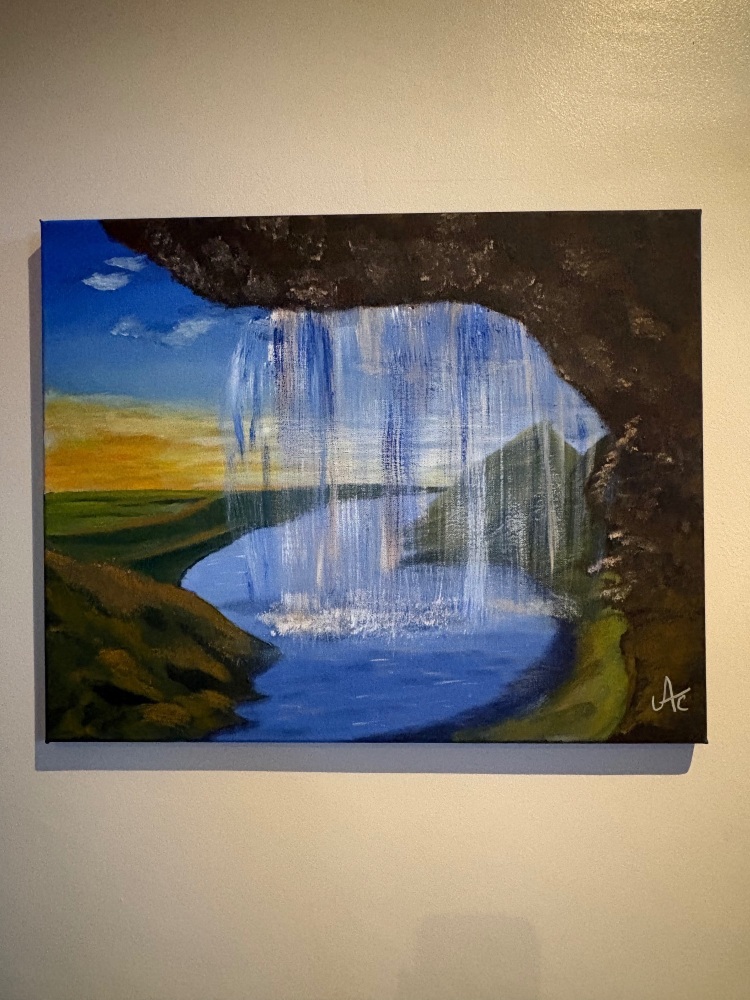 &lsquo;Behind the falls&rsquo; 16 x 20 inch acrylic painting