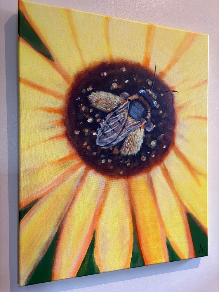 Sunflower bee -16 x 20 inch acrylic painting