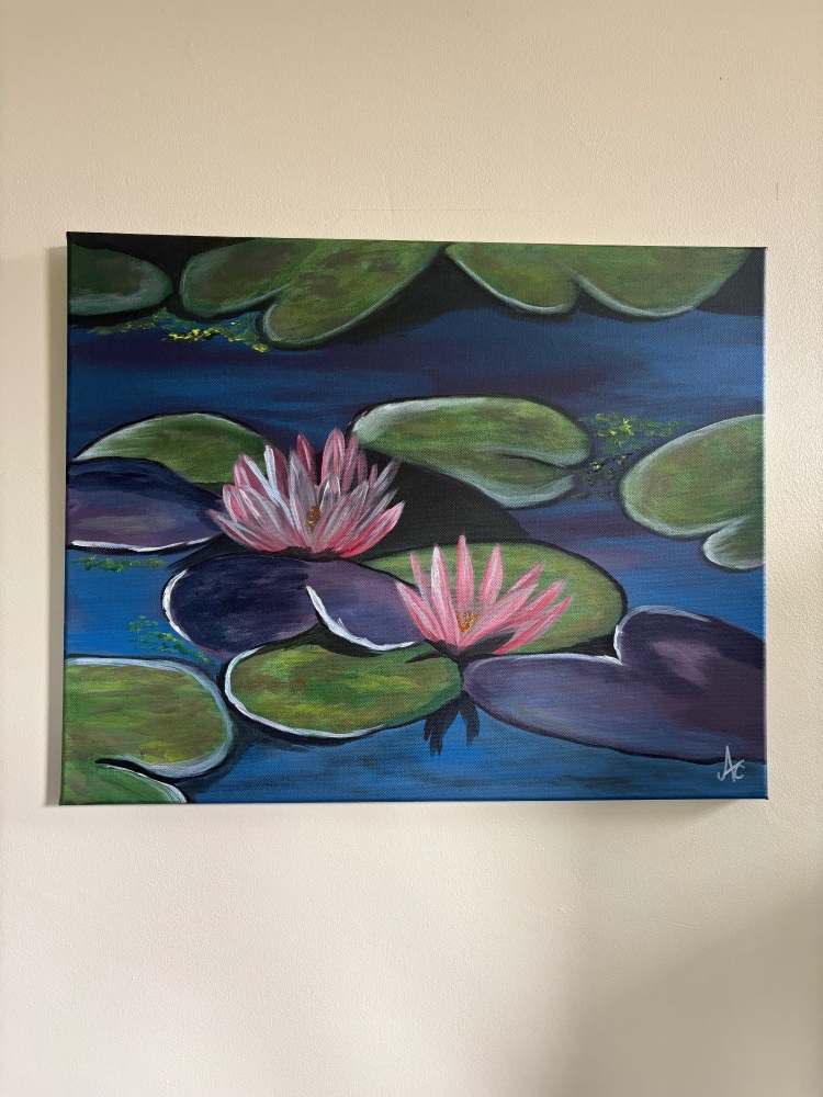 &lsquo;Lotus pond&rsquo; 16 x 20 inch acrylic painting