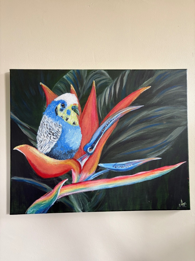 &lsquo;Two birds of paradise&rsquo; acrylic painting