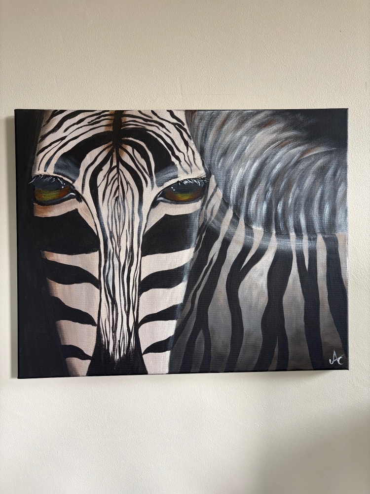 &lsquo;Eye see you zebra&rsquo; 16 x 20 inch canvas