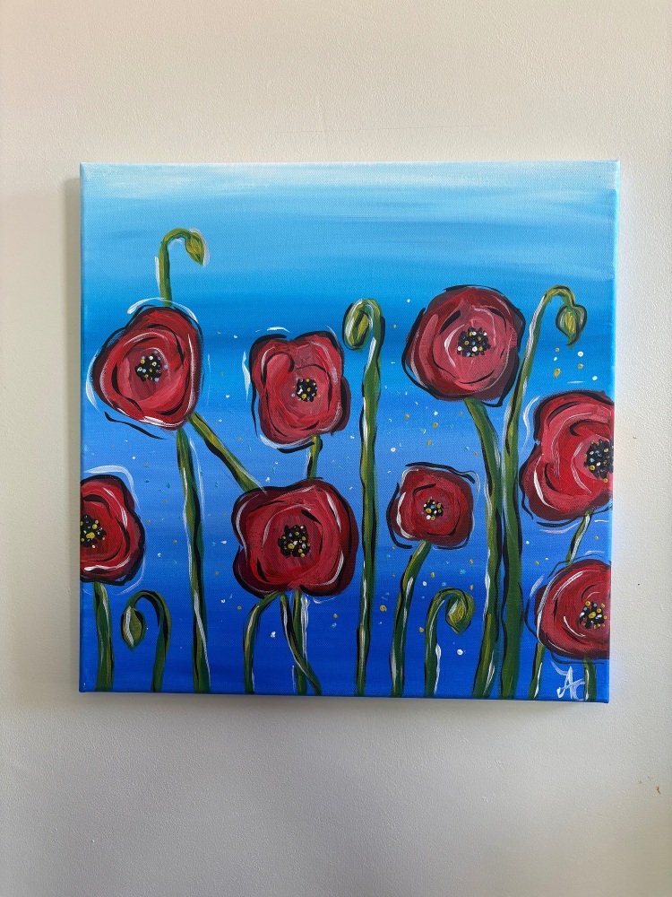 Poppies- acrylic painting 16 x 16 inches