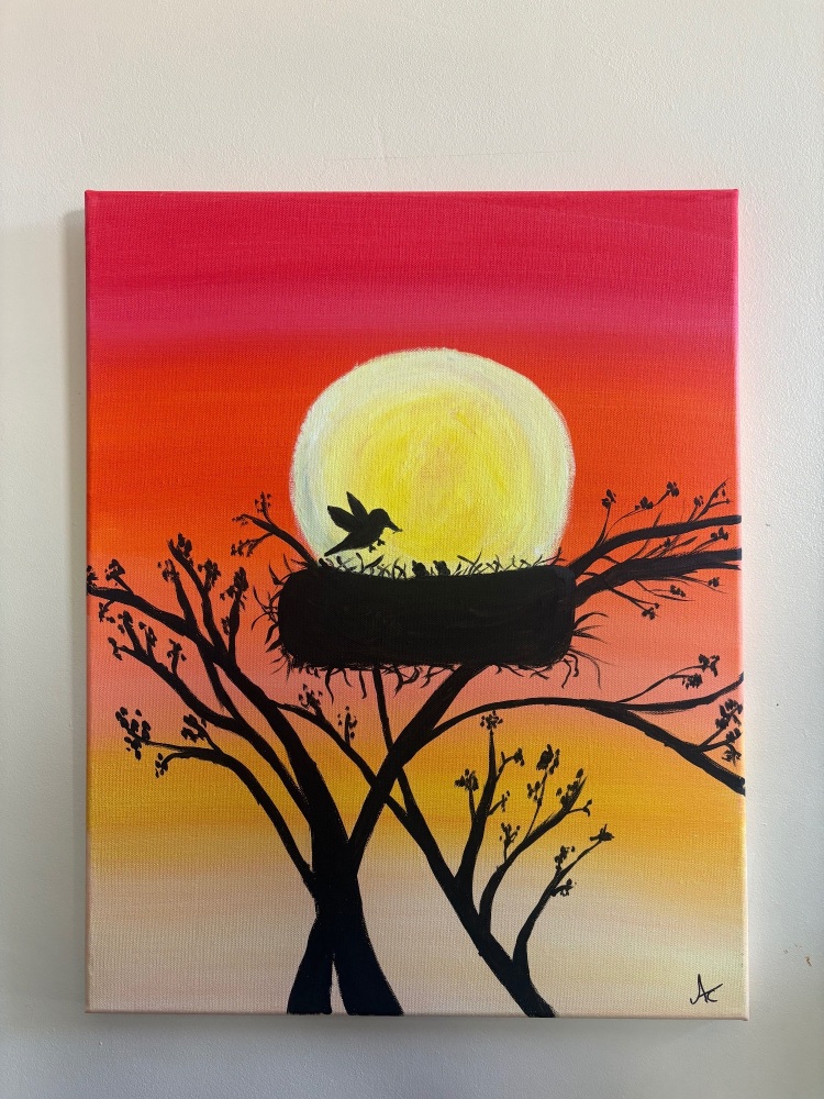 Sunset silhouette - acrylic painting