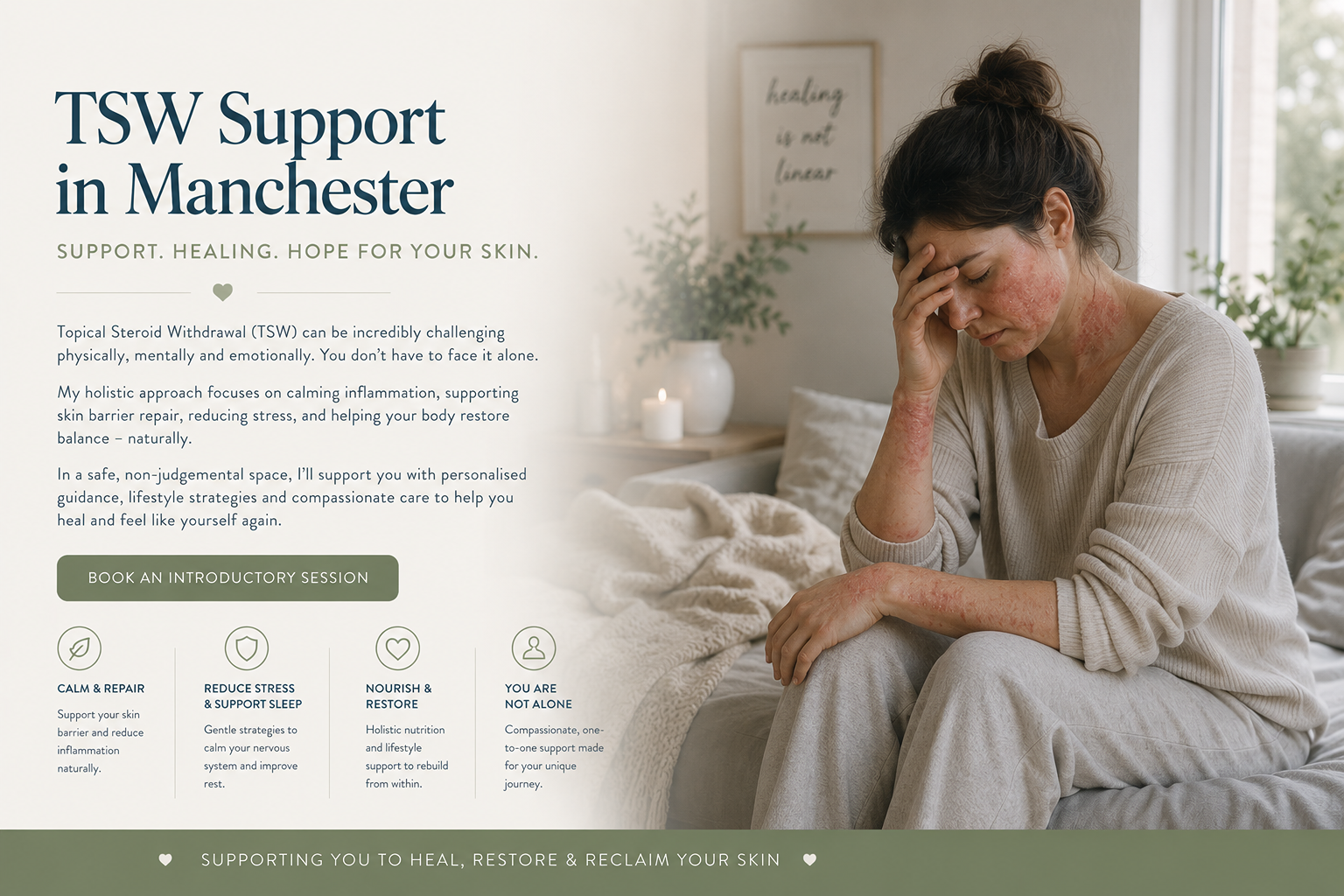 Topical Steroid Withdrawal (TSW) wellbeing support at Hyperbaric House in Sale, Trafford, Manchester.