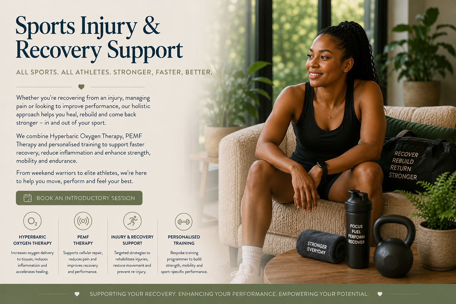 Sports injury recovery and rehabilitation support at Hyperbaric House in Sale, Trafford, Manchester.