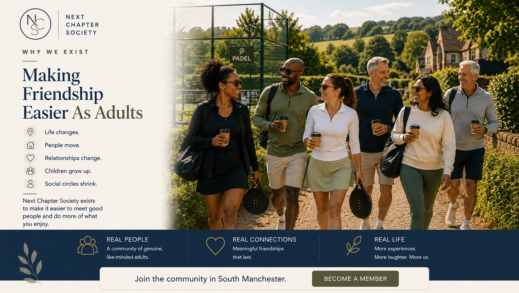 Adults building new friendships and connections through Next Chapter Society in South Manchester.