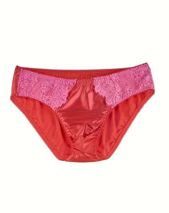 silky Men's luxury feel satin panties RED with lace detail size Medium / 10