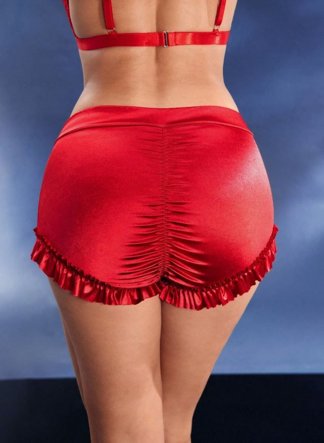 Women glossy silky feel satin knickers frill ruched panties sissy UK MEDIUM 10