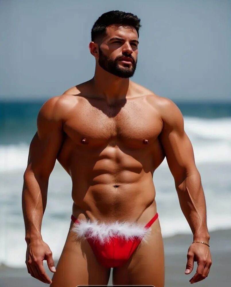 Men's Christmas sexy RED underwear fluffy detail tanga design size S / UK 8 / 31