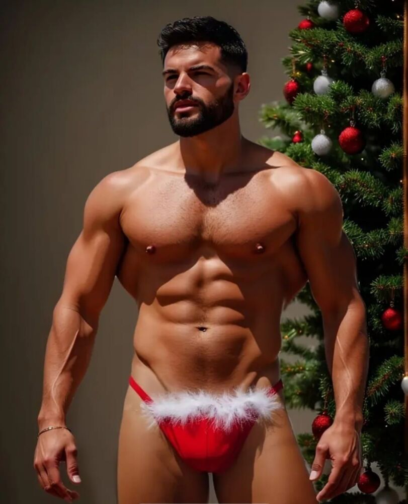 Men's Christmas sexy RED underwear fluffy detail tanga design size 2XL / UK 20 / 38