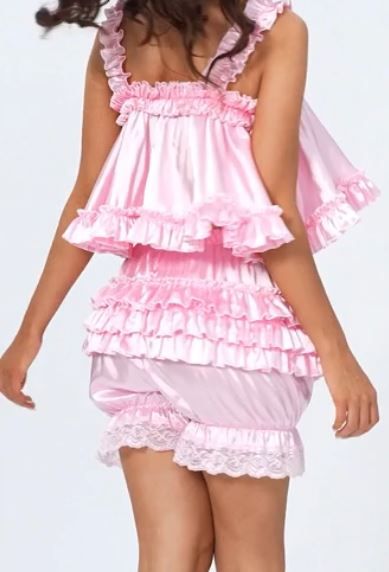 Silky satin bloomers luxury PINK shorts pants ruffled with touch of lace sissy size S / UK 8