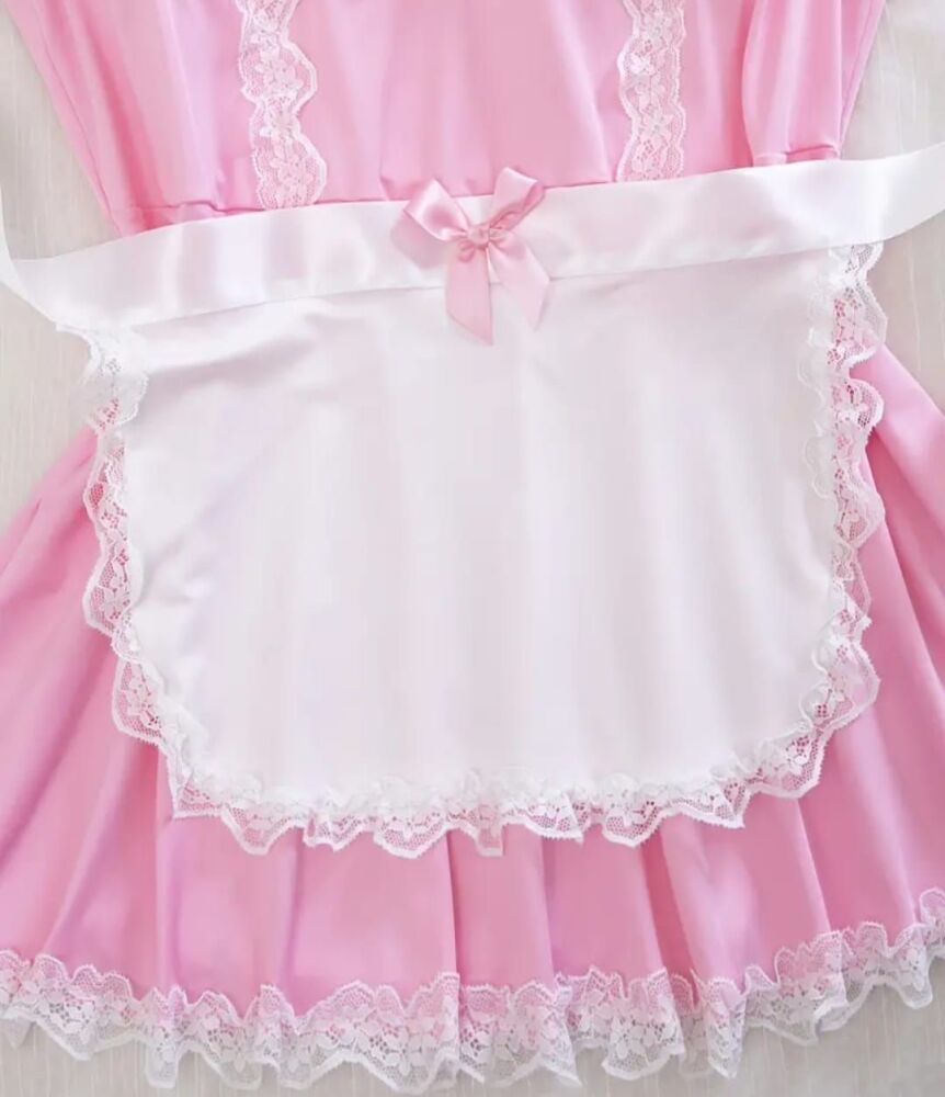 French Maid Costume cosplay Fancy Dress sexy sissy Pink roleplay size L / 12-14