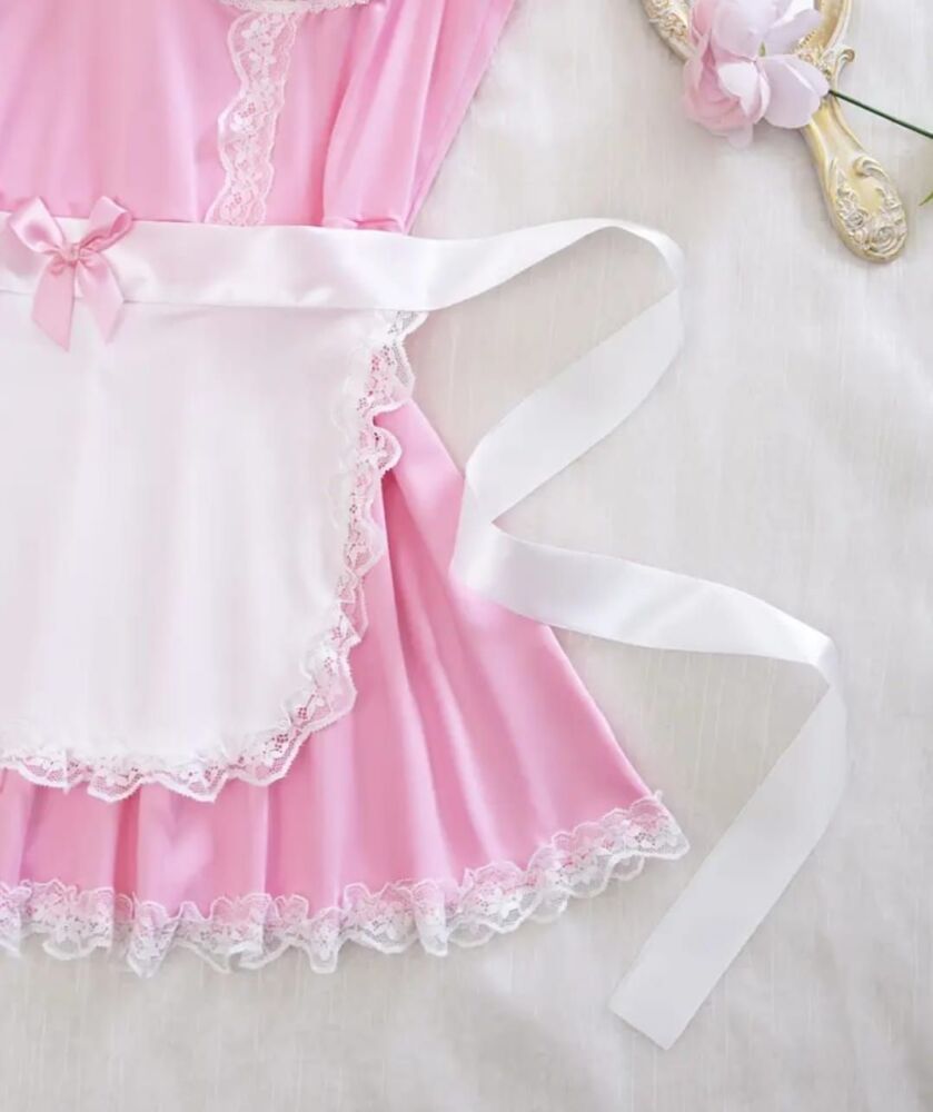 French Maid Costume cosplay Fancy Dress sexy sissy Pink roleplay size 3XL / 20-22