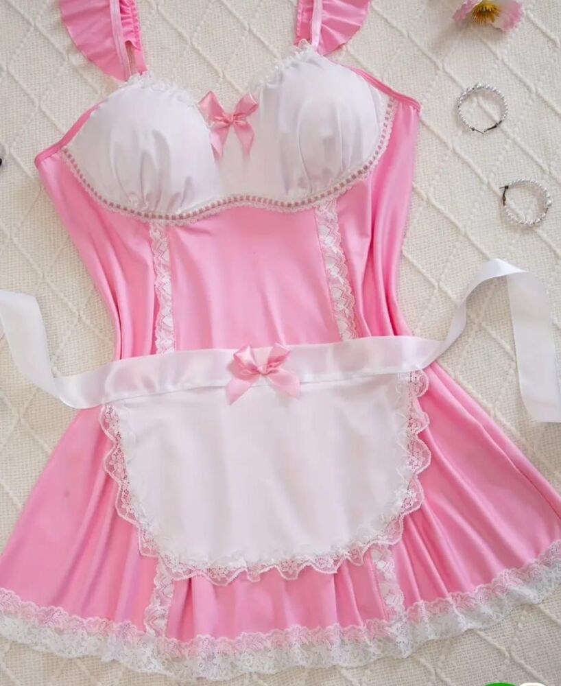 French Maid Costume cosplay Fancy Dress sexy sissy Pink roleplay size 4XL / 22-24