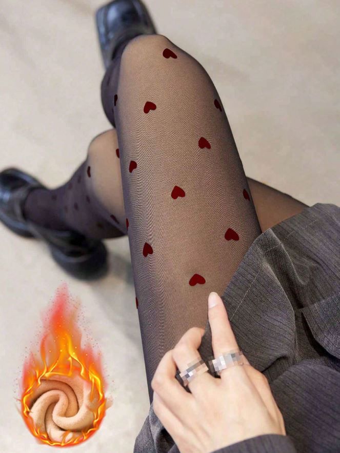 Sexy black tights red hearts print 80D one size fits S-M all seasons