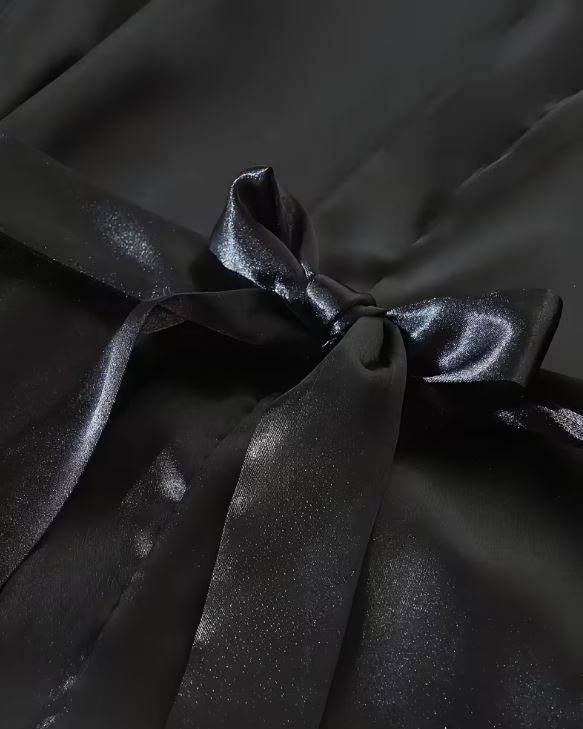 Silky feel black satin black lace trim 4 piece lingerie set size 8 (S)